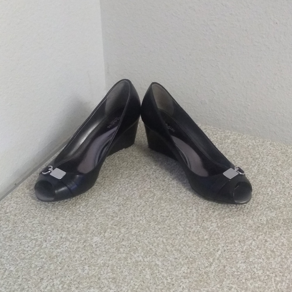 Coach Black Wedges with Silver Accents